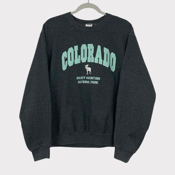 Jerzees Tops - Jerzees NuBlend Grey & Blue Colorado RMNP Moose Graphic Sweatshirt
